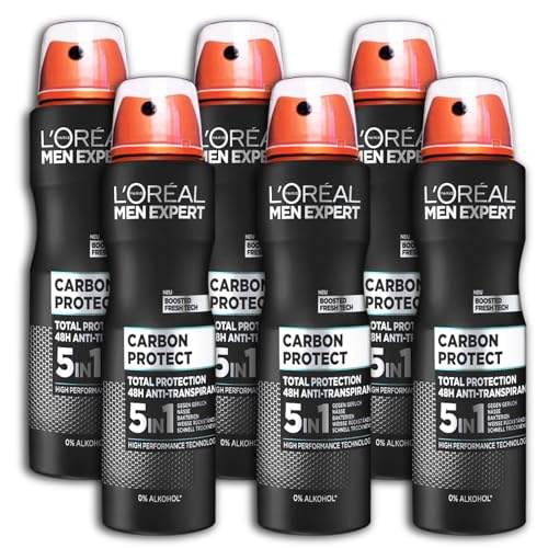 6 er Pack MEN EXPERT Antitranspirant Deospray Carbon Protect 5 in 1 6 x 150 ml von topDeaL