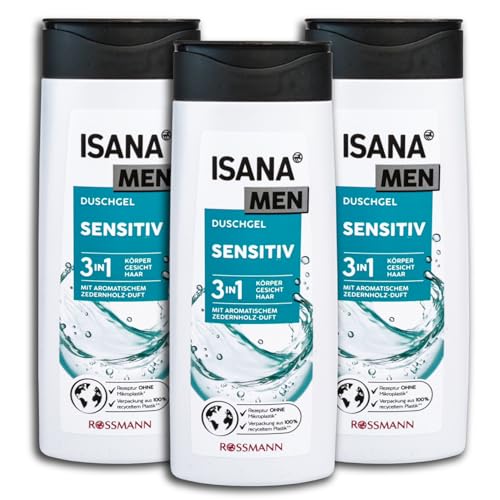 3 er Pack ISANA MEN 3in1 Duschgel sensitiv Shower Gel 3 x 300 ml von topDeal