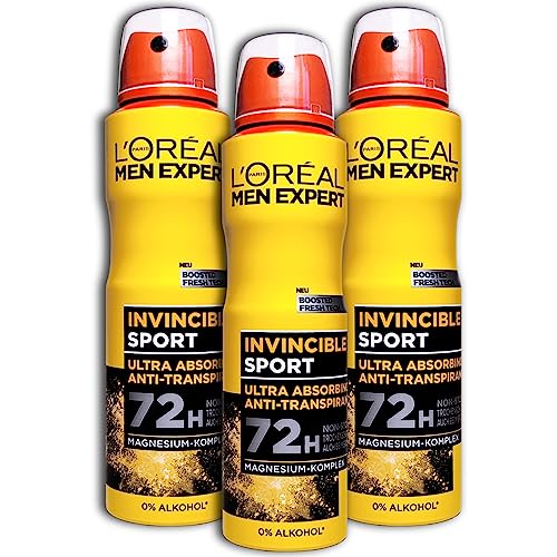3 er Pack MEN EXPERT Invincible Sport Deodorant Deospray 3 x 150 ml von topDeal