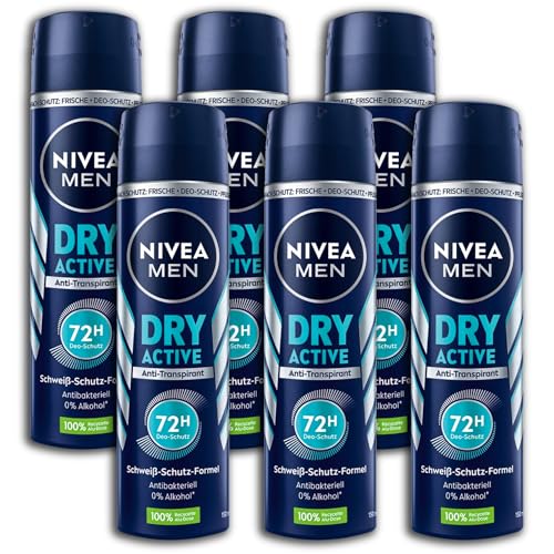 6 er Pack Nivea Men Dry Active Deodorant Deo Spray 6 x 150ml von topDeal