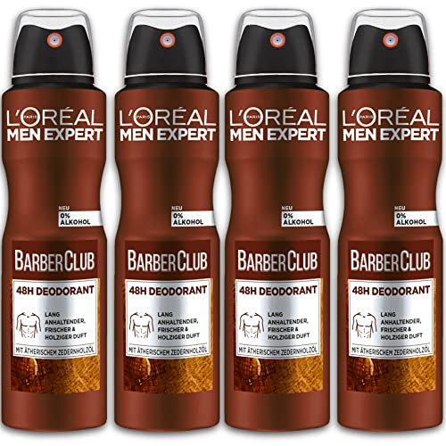 4 er Pack MEN EXPERT Deospray Barber Club Deodorant Deo 4 x 150 ml von topdeal