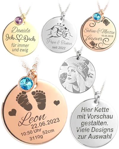 topdesignshop Schmuck Geschenk Kette mit Namen Wunsch Gravur 1 STK Halskette Damen Edelstahl mit Vorschau gestalten von topdesignshop
