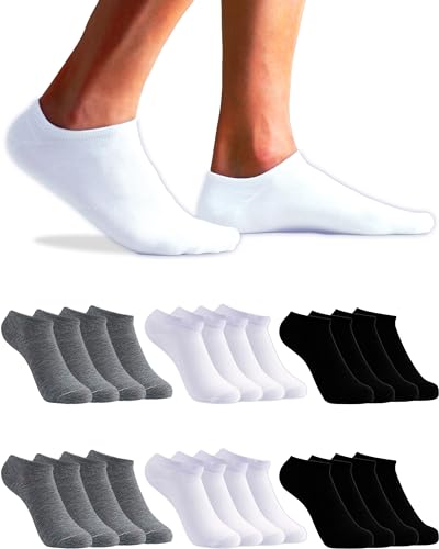 TOPLINE 12 Paar Sneaker Socken Herren Damen Baumwolle (DE/NL/SE/PL, Numerisch, 40, 46, Regular, Kurz, Schwarz, Grau und Weiß (12 Paar)) von TOPLINE