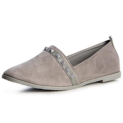 topschuhe24 1326 Damen Slipper Loafer Ballerina Mokassins Velours, Farbe:Grau, Größe:37 EU von topschuhe24