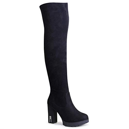 topschuhe24 1683 Damen Plateau Overknee Stiefel Velours, Farbe:Schwarz 1683, Größe:36 EU von topschuhe24