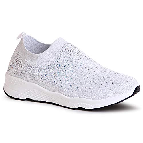 topschuhe24 1779 Damen Plateau Sneaker Light Slipper Glitzer, Farbe:Weiß, Größe:37 EU von topschuhe24