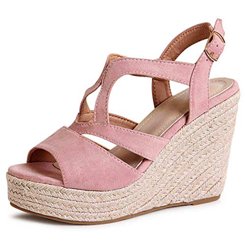 topschuhe24 1861 Damen Keilabsatz Sandaletten Riemchen Sandalen, Farbe:Rosa, Größe:38 EU von topschuhe24