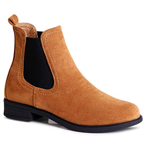 topschuhe24 1903 Damen Velours Stiefeletten Chelsea Boots, Farbe:Camel, Größe:38 EU von topschuhe24