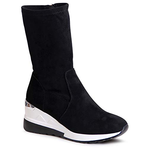 topschuhe24 1922 Damen Keilabsatz Stiefeletten Stretch, Farbe:Schwarz, Größe:38 EU von topschuhe24