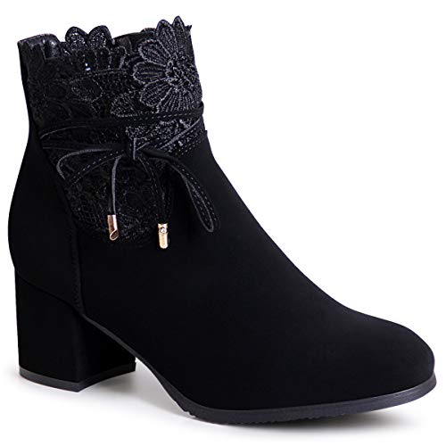 topschuhe24 1940 Damen Velours Stiefeletten Ankle Boots, Farbe:Schwarz, Größe:37 EU von topschuhe24