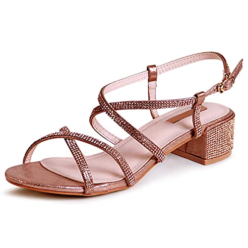 topschuhe24 2109 Damen Riemchen Sandaletten Sandalen Glitzer, Farbe:Rose Gold, Größe:38 EU von topschuhe24