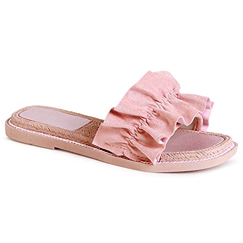 topschuhe24 2111 Damen Pantoletten Sandalen Rüschen, Farbe:Rosa, Größe:38 EU von topschuhe24