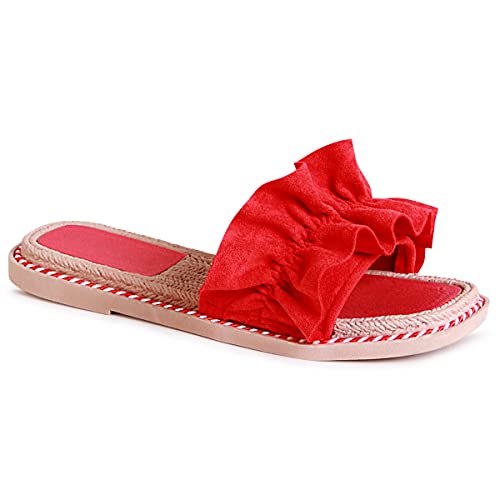 topschuhe24 2111 Damen Pantoletten Sandalen Rüschen, Farbe:Rot, Größe:39 EU von topschuhe24