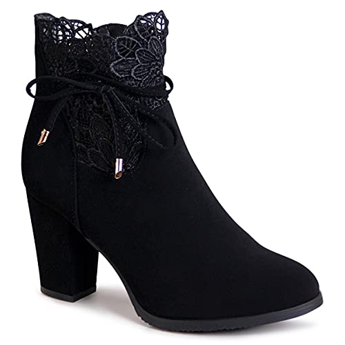 topschuhe24 2185 Damen Velours Stiefeletten Ankle Boots, Farbe:Schwarz, Größe:37 EU von topschuhe24