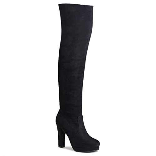 topschuhe24 2274 Damen Velours Overknee Stiefel, Farbe:Schwarz 2274, Größe:37 EU von topschuhe24