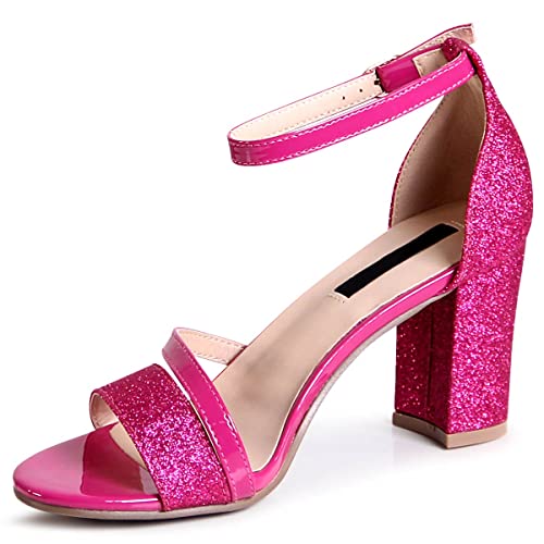 topschuhe24 2288 Damen Glitzer Riemchen Pumps Sandaletten, Farbe:Pink 2288, Größe:36 EU von topschuhe24