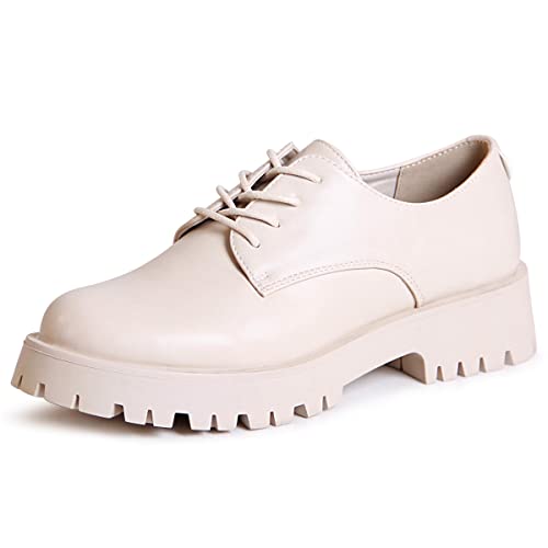 topschuhe24 2323 Damen Halbschuhe Plateau Schnürer, Farbe:Beige, Größe:40 EU von topschuhe24