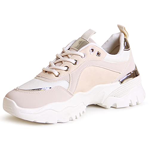 topschuhe24 2328 Damen Plateau Sneaker Turnschuhe, Farbe:Beige 2328, Größe:39 EU von topschuhe24