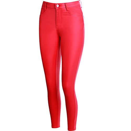 topschuhe24 2354 Damen Skinny Hose Lederoptik High Waist, Farbe:Rot, Größe:38 EU von topschuhe24