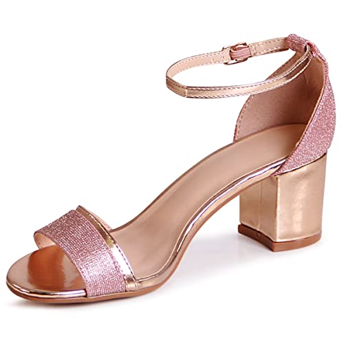 topschuhe24 2476 Damen Glitzer Riemchen Pumps Sandaletten, Farbe:Rose Gold 2476, Größe:38 EU von topschuhe24