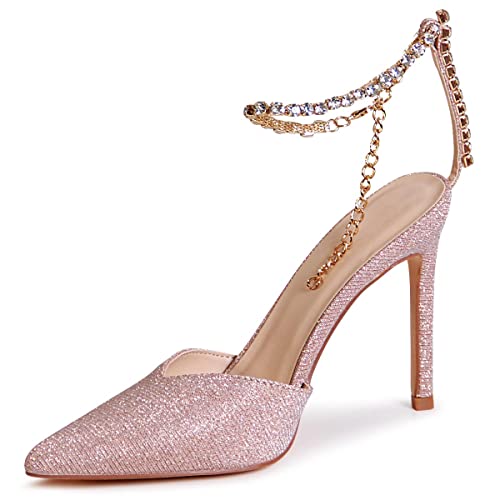 topschuhe24 2489 Damen Glitzer Riemchen Pumps Sandaletten, Farbe:Rose Gold 2489, Größe:37 EU von topschuhe24