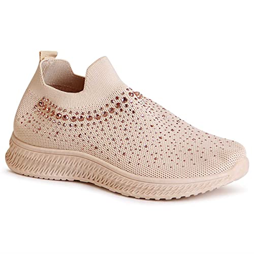 topschuhe24 2492 Damen Plateau Sneaker Glitzer Light Slipper, Farbe:Beige, Größe:40 EU von topschuhe24