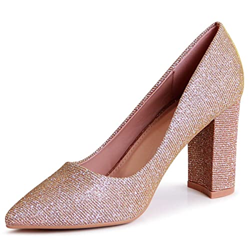 topschuhe24 2493 Damen Spitze Glitzer Pumps High Heels, Farbe:Rose Gold 2493, Größe:37 EU von topschuhe24