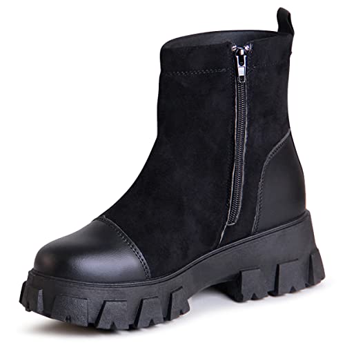 topschuhe24 2538 Damen Plateau Stiefeletten Velours Ankle Boots, Farbe:Schwarz, Größe:38 EU von topschuhe24