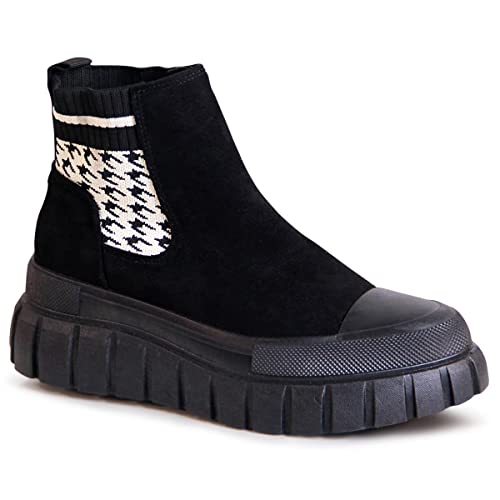 topschuhe24 2547 Damen Strick Stiefeletten Plateau Booties, Farbe:Schwarz, Größe:39 EU von topschuhe24