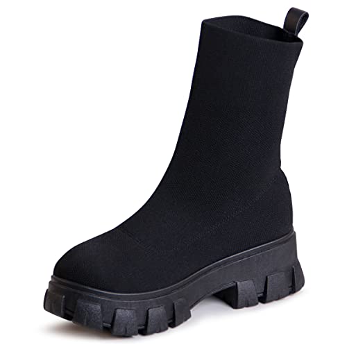 topschuhe24 2552 Damen Plateau Stiefeletten Halb Stiefel, Farbe:Schwarz, Größe:38 EU von topschuhe24