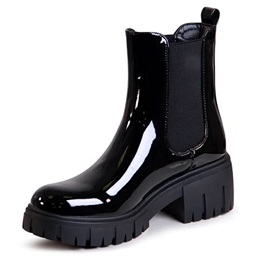 topschuhe24 2568 Damen Plateau Stiefeletten Lack Chelsea Boots, Farbe:Schwarz, Größe:36 EU von topschuhe24