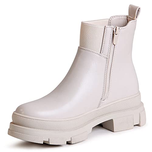 topschuhe24 2570 Damen Plateau Stiefeletten Chelsea Boots, Farbe:Beige, Größe:40 EU von topschuhe24