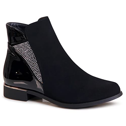 topschuhe24 2572 Damen Stiefeletten Halbschuhe Glitzer, Farbe:Schwarz Velours, Größe:36 EU von topschuhe24