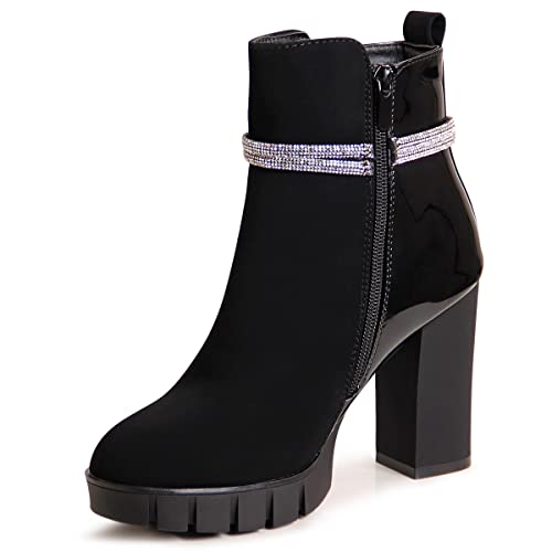 topschuhe24 2588 Damen Velours Lack Stiefeletten Ankle Boots, Farbe:Schwarz, Größe:40 EU von topschuhe24