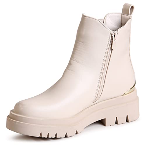 topschuhe24 2607 Damen Plateau Stiefeletten Chelsea Boots, Farbe:Beige, Größe:40 EU von topschuhe24