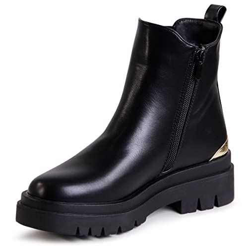 topschuhe24 2607 Damen Plateau Stiefeletten Chelsea Boots, Farbe:Schwarz, Größe:39 EU von topschuhe24