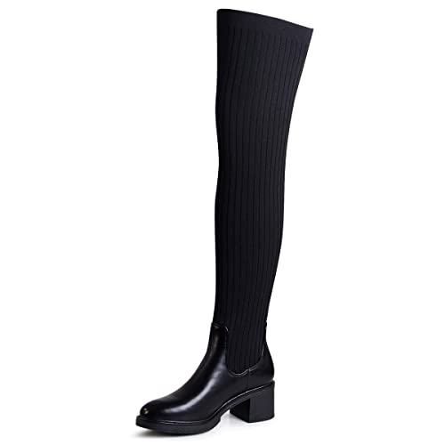 topschuhe24 2609 Damen Overknee Stiefel Strick Stulpen, Farbe:Schwarz, Größe:38 EU von topschuhe24