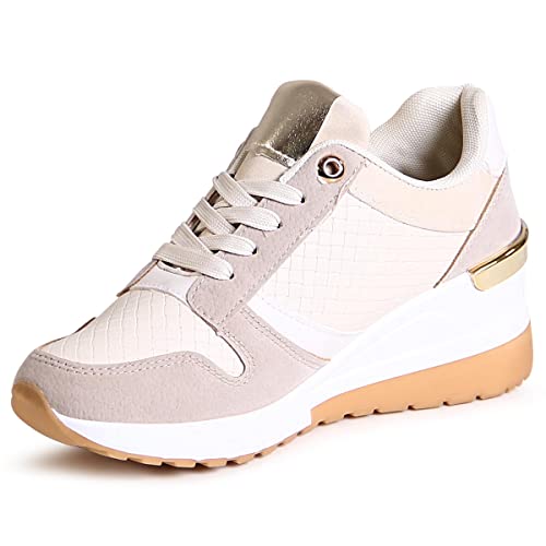 topschuhe24 2614 Damen Keil Sneaker Plateau Halbschuhe, Farbe:Beige, Größe:40 EU von topschuhe24