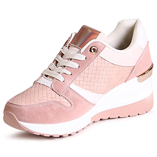 topschuhe24 2614 Damen Keil Sneaker Plateau Halbschuhe, Farbe:Rosa, Größe:37 EU von topschuhe24