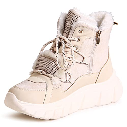 topschuhe24 2619 Damen Plateau Winter Stiefeletten Sneaker, Farbe:Beige, Größe:37 EU von topschuhe24