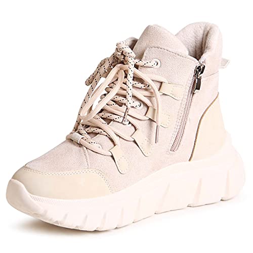 topschuhe24 2620 Damen Plateau Stiefeletten Sneaker, Farbe:Beige, Größe:38 EU von topschuhe24