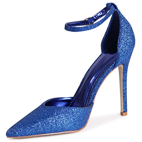 topschuhe24 2670 Damen Riemchen Pumps Spitze Glitzer High Heels, Farbe:Blau, Größe:36 EU von topschuhe24