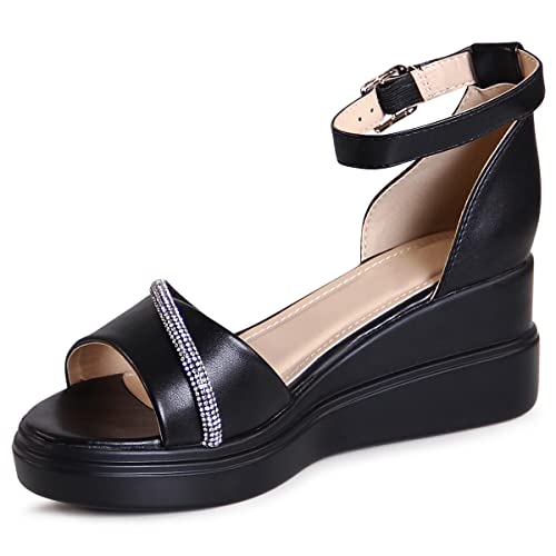 topschuhe24 2672 Damen Keilabsatz Sandalen Glitzer, Farbe:Schwarz, Größe:36 EU von topschuhe24