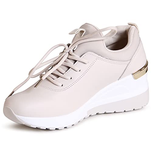 topschuhe24 2685 Damen Keil Sneaker Plateau Halbschuhe, Farbe:Beige, Größe:38 EU von topschuhe24