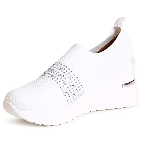 topschuhe24 2686 Damen Keil Sneaker Glitzer Light Slipper, Farbe:Weiß, Größe:36 EU von topschuhe24