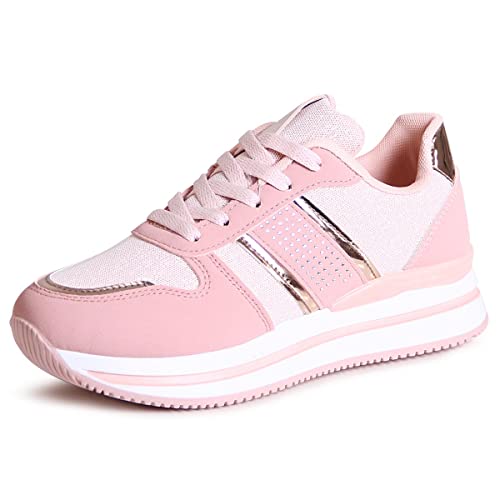 topschuhe24 2693 Damen Plateau Sneaker Glitzer Halbschuhe, Farbe:Rosa, Größe:38 EU von topschuhe24