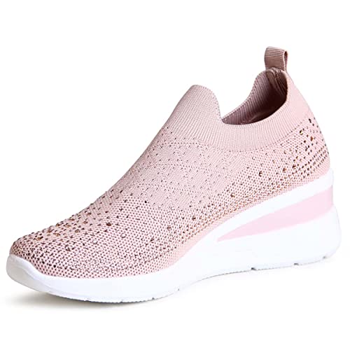 topschuhe24 2704 Damen Keil Sneaker Glitzer Light Slipper, Farbe:Rosa, Größe:38 EU von topschuhe24