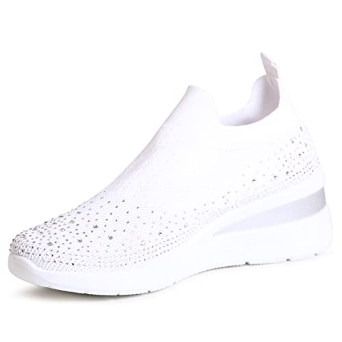 topschuhe24 2704 Damen Keil Sneaker Glitzer Light Slipper, Farbe:Weiß, Größe:37 EU von topschuhe24