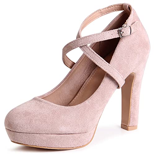 topschuhe24 2709 Damen Riemchen Pumps Velours High Heels, Farbe:Beige, Größe:36 EU von topschuhe24