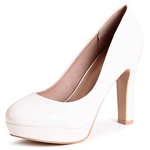 topschuhe24 2710 Damen Lack Pumps Plateau High Heels, Farbe:Weiß, Größe:39 EU von topschuhe24